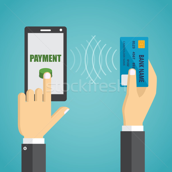 Człowiek ręce telefonu komórkowego karty kredytowej komórkowych Zdjęcia stock © Neokryuger