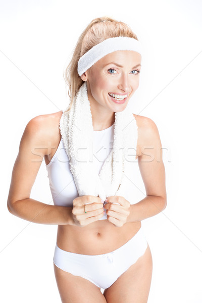 Stockfoto: Gelukkig · jong · meisje · gymnasium · glimlachend · jonge · blonde · vrouw