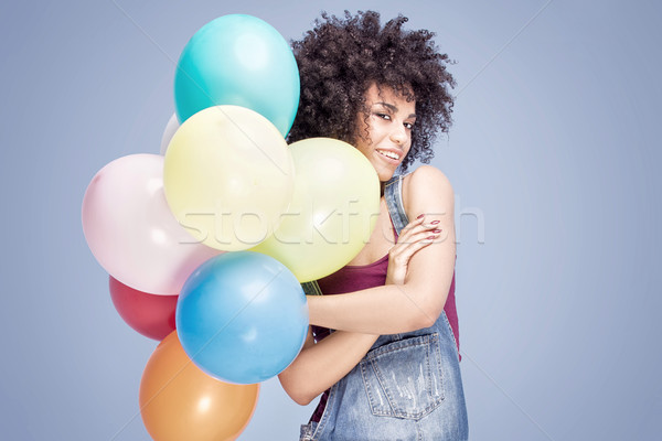 Gelukkig afro-amerikaanse meisje ballonnen mooie Stockfoto © NeonShot