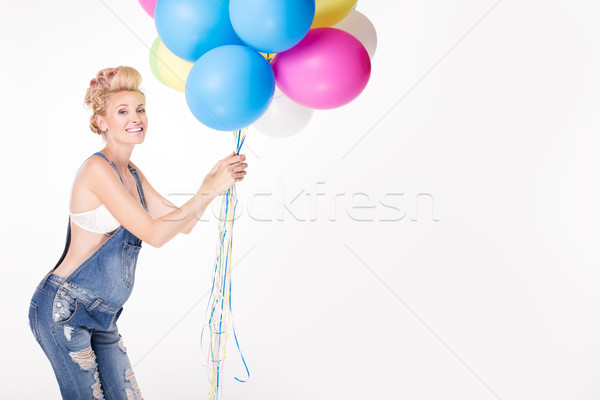 Szczęśliwy ciąży dziewczyna balony kobieta w ciąży stwarzające Zdjęcia stock © NeonShot