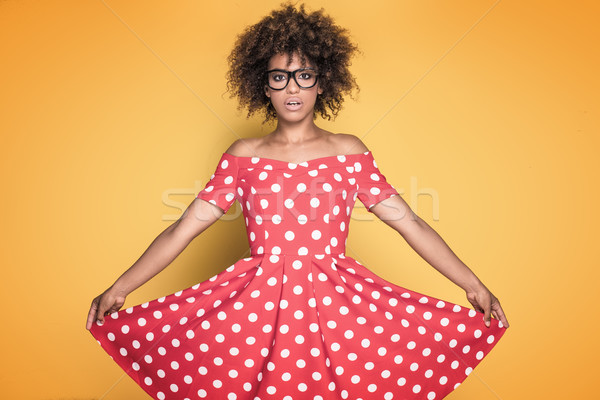 Stockfoto: Afro-amerikaanse · meisje · rode · jurk · mooie · jonge · vrouw