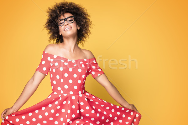 Stockfoto: Afro-amerikaanse · meisje · rode · jurk · mooie · jonge · vrouw