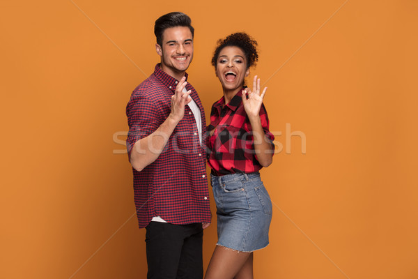 Gelukkig toevallig halfbloed paar mooie glimlachend Stockfoto © NeonShot
