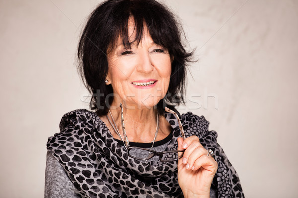 Boldog idős nő pózol portré tart Stock fotó © NeonShot