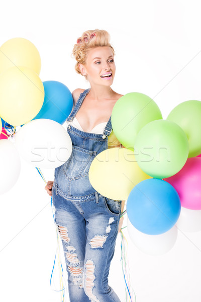 Zdjęcia stock: Szczęśliwy · ciąży · dziewczyna · balony · kobieta · w · ciąży · stwarzające