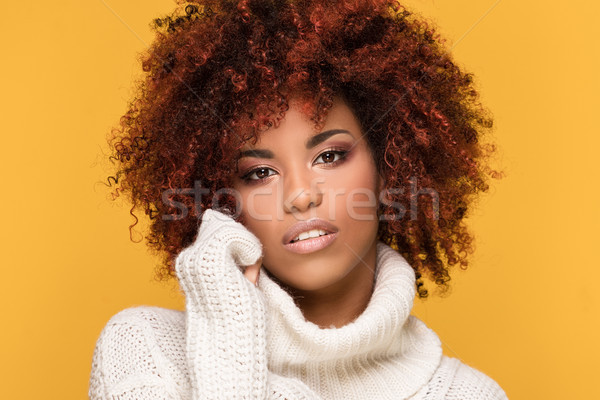 Portré gyönyörű nő afro hajviselet fiatal gyönyörű Stock fotó © NeonShot