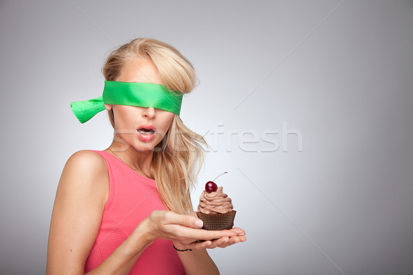 Blonde girl with cake posing Stock photo © NeonShot