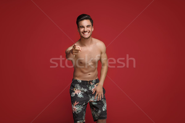 Frumos fericit om prezinta topless barbat frumos Imagine de stoc © NeonShot