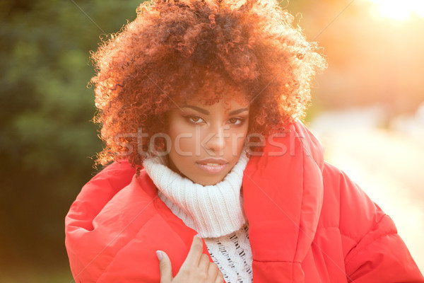 Autunno ritratto african american ragazza outdoor bella Foto d'archivio © NeonShot