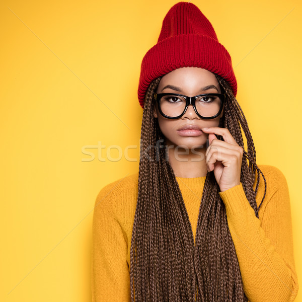 Stockfoto: Modieus · afro-amerikaanse · meisje · jonge · Rood