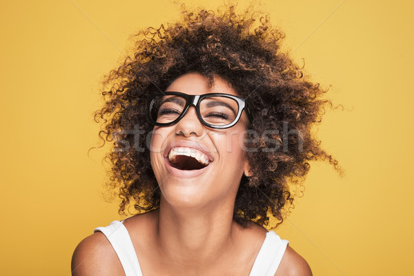 Foto stock: Africano · americano · menina · óculos · jovem · belo