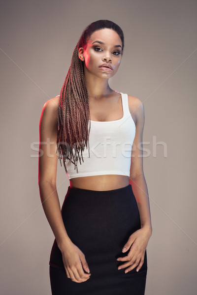 Stock fotó: Fiatal · gyönyörű · lány · fonatok · gyönyörű · afroamerikai · lány