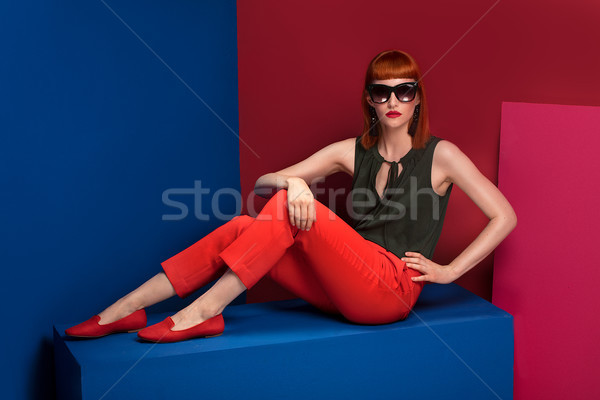 Divatos vörös hajú nő nő pózol stúdió hölgy Stock fotó © NeonShot
