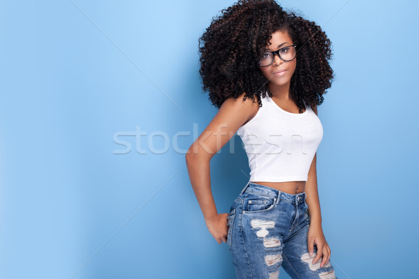Szépség portré fiatal afroamerikai lány gyönyörű Stock fotó © NeonShot