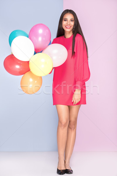 Gülen kız balonlar güzel kadın Stok fotoğraf © NeonShot