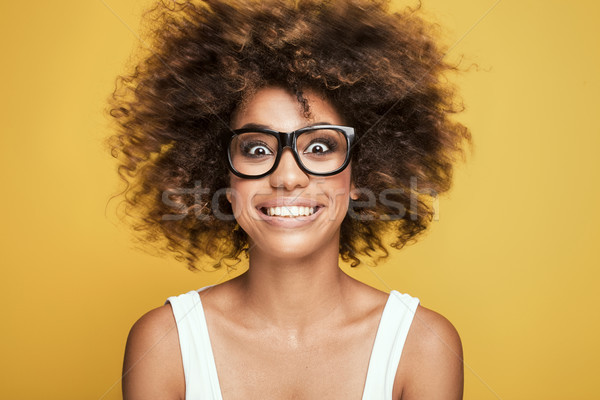 Afroamerikai lány visel fiatal gyönyörű afro Stock fotó © NeonShot