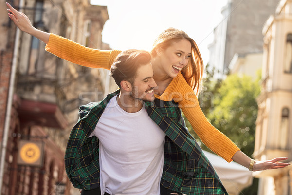 Foto stock: Sonriendo · hermosa · Pareja · data · aire · libre