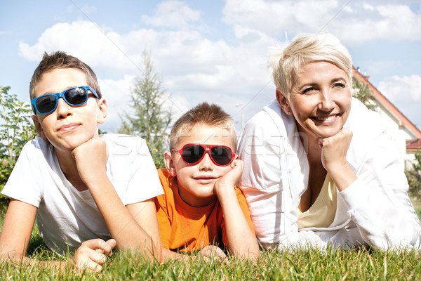 Stok fotoğraf: Portre · mutlu · aile · güzel · anne · iki · genç