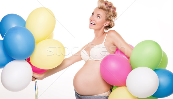 Szczęśliwy ciąży dziewczyna balony kobieta w ciąży stwarzające Zdjęcia stock © NeonShot