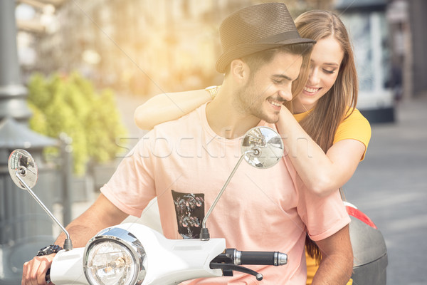 Casal amor equitação belo sorrindo Foto stock © NeonShot