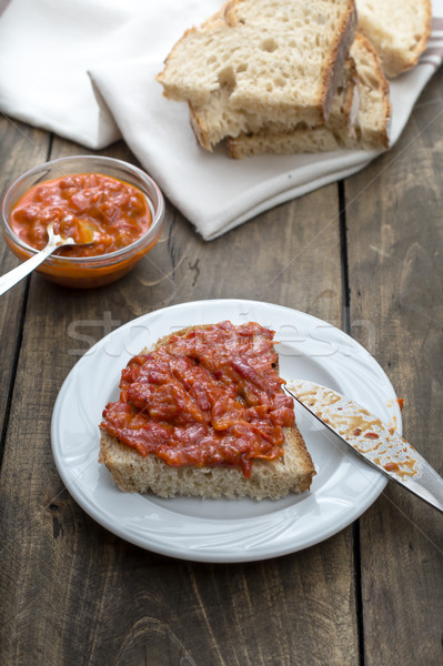 Stock photo: Slice of bread smeared with homemade chutney