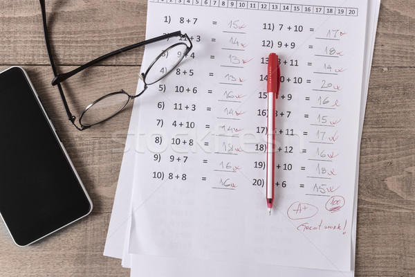 Matematika teszt tanár asztal papír siker Stock fotó © nessokv