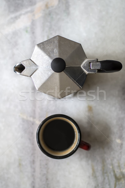 Stockfoto: Top · espresso · pot · koffiekopje · tabel