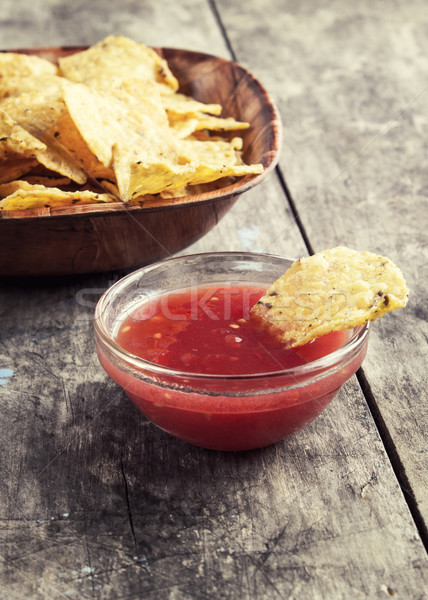 Bowl of Salsa and tortilla chips Stock photo © nessokv