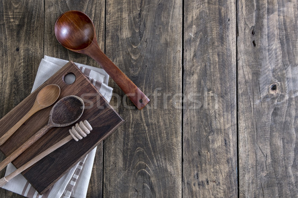 Kitchen utensils on the wooden worktop Stock photo © nessokv