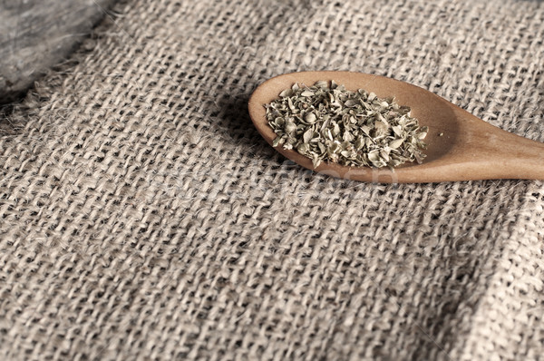 Oregano fűszer fakanál öreg asztal űr Stock fotó © nessokv