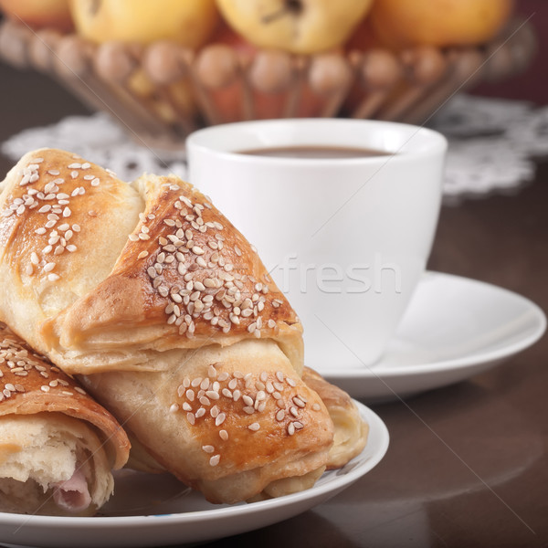 Stock fotó: Kávé · tej · croissant · reggeli · alma · csoport