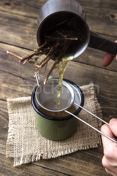 woman pouring freshly infused tea Stock photo © nessokv