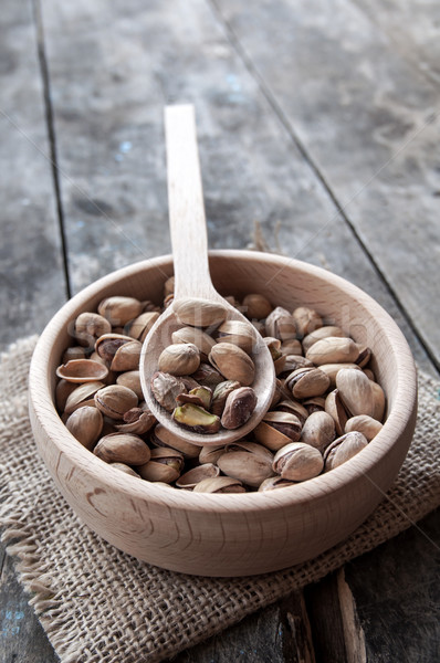 Dried Pistachio Nuts In A Wooden spoon Stock photo © nessokv