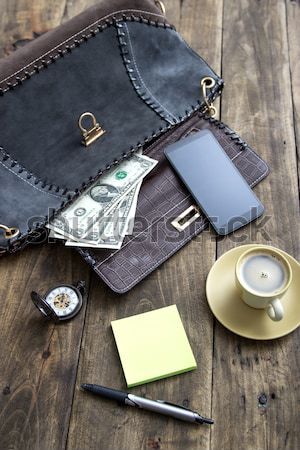 woman bag stuff and coffee Stock photo © nessokv