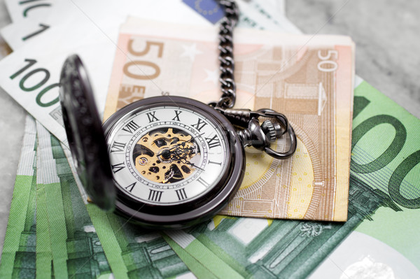 Zeit ist Geld Euro Banknoten Taschenuhr Zeit Leben Stock foto © nessokv