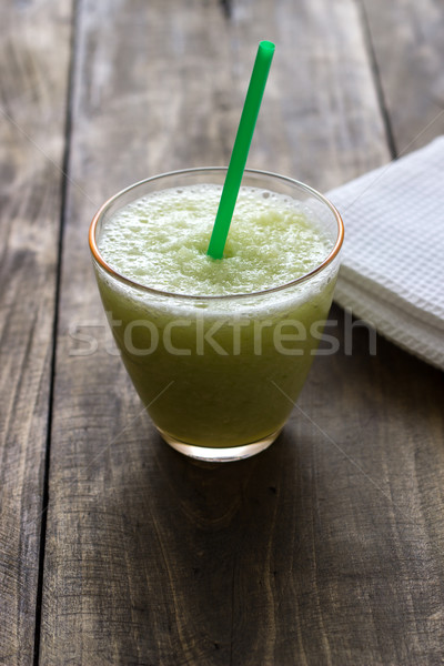 Foto stock: Smoothie · verde · mesa · de · madeira · comida · folha · fruto