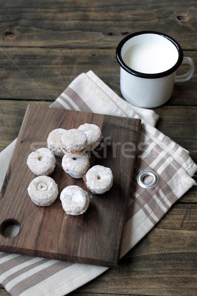 Cookies jam latte tavolo in legno alimentare piatto Foto d'archivio © nessokv