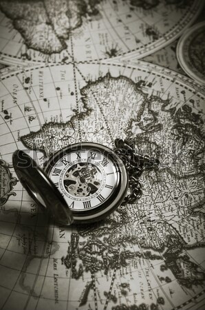 Vintage antique pocket watch on old map background Stock photo © nessokv