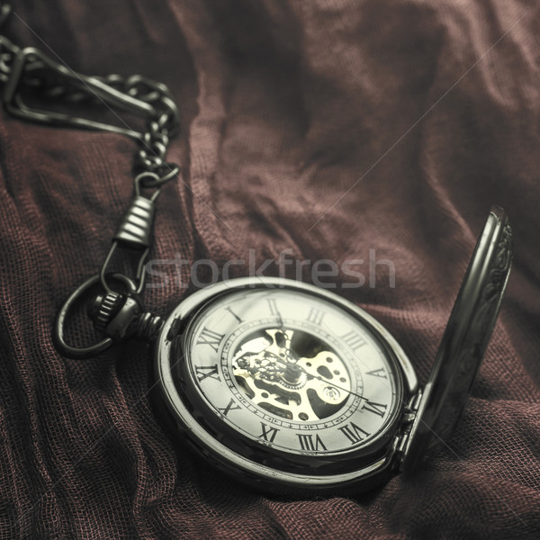 Jahrgang Taschenuhr Stoff künstlerischen niedrig Schlüssel Stock foto © nessokv
