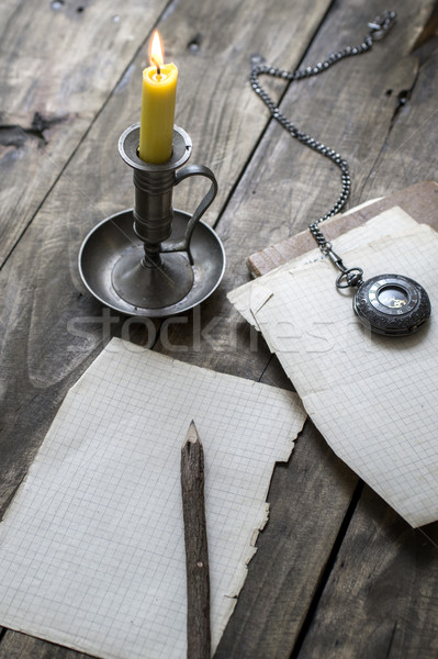 Casca coberto lápis papel velho papel madeira Foto stock © nessokv
