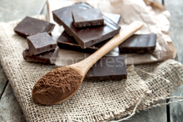 Polvere cioccolato fondente tavola legno cioccolato agricoltura Foto d'archivio © nessokv