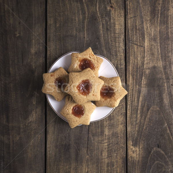 Vers cookies vruchten gelei plaat rustiek Stockfoto © nessokv