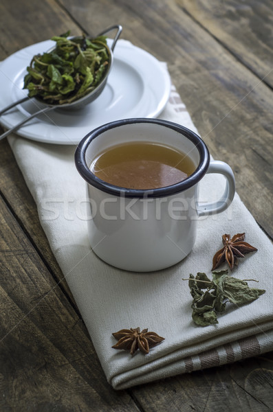 Cup of herbal tea on a wooden background Stock photo © nessokv