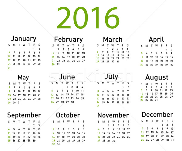 Vector illustration of a modern and simple calendar 2016 Stock photo © nezezon