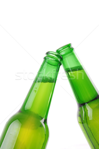 Groene bier flessen waterdruppels witte abstract Stockfoto © nezezon