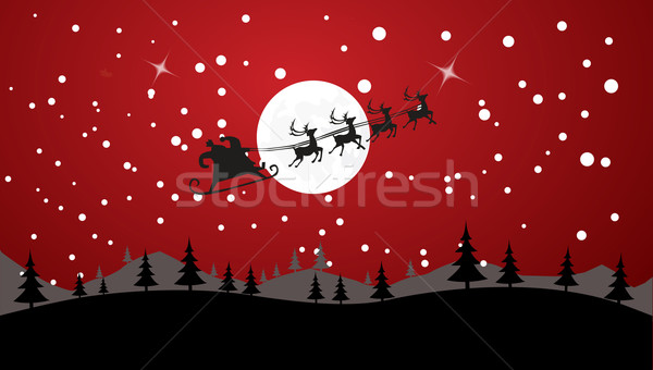 Silhouette Illustration of Flying Santa and Christmas Reindeer Stock photo © nezezon