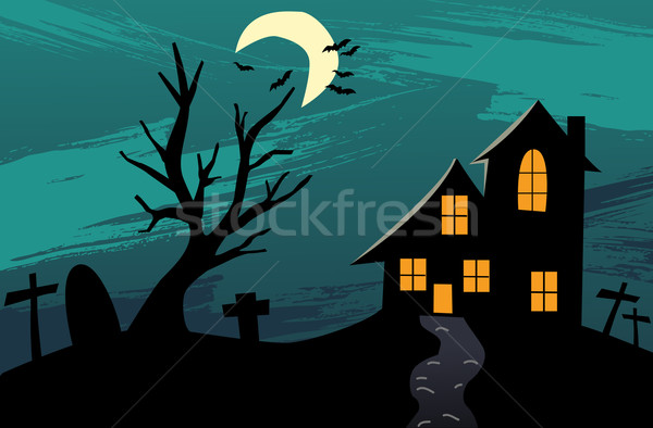 Stock photo: Halloween Background with haunted house 