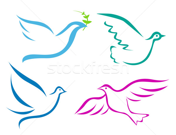Voador pomba pássaro silhueta liberdade branco Foto stock © nezezon
