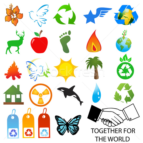 Stock fotó: Vektor · szett · környezeti · újrahasznosítás · ikonok · logók