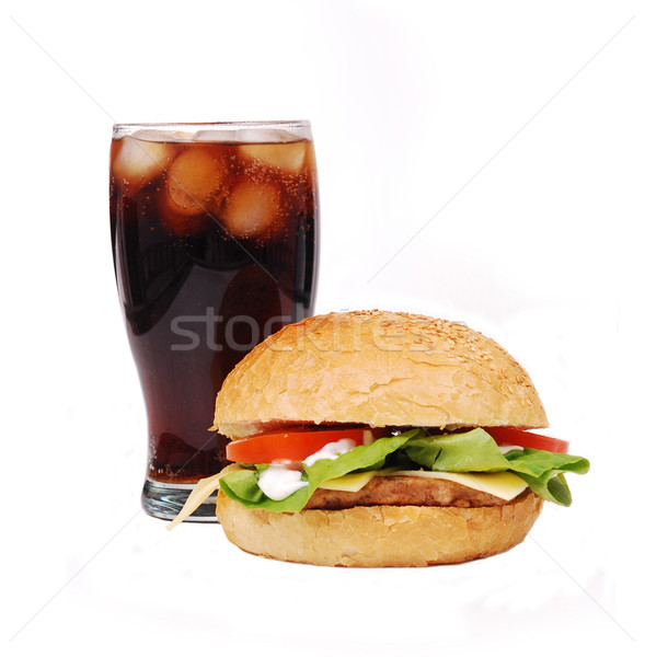 Stockfoto: Hamburger · cola · witte · brood · diner · vlees